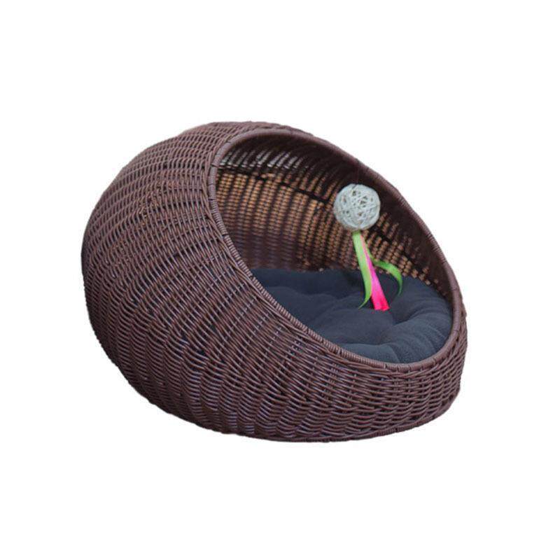 Hand-Woven Rattan Pet Cage with Removable Pad