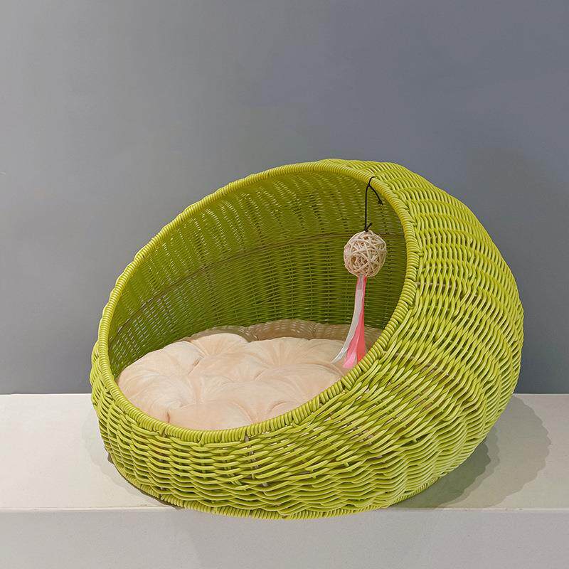 Hand-Woven Rattan Pet Cage with Removable Pad