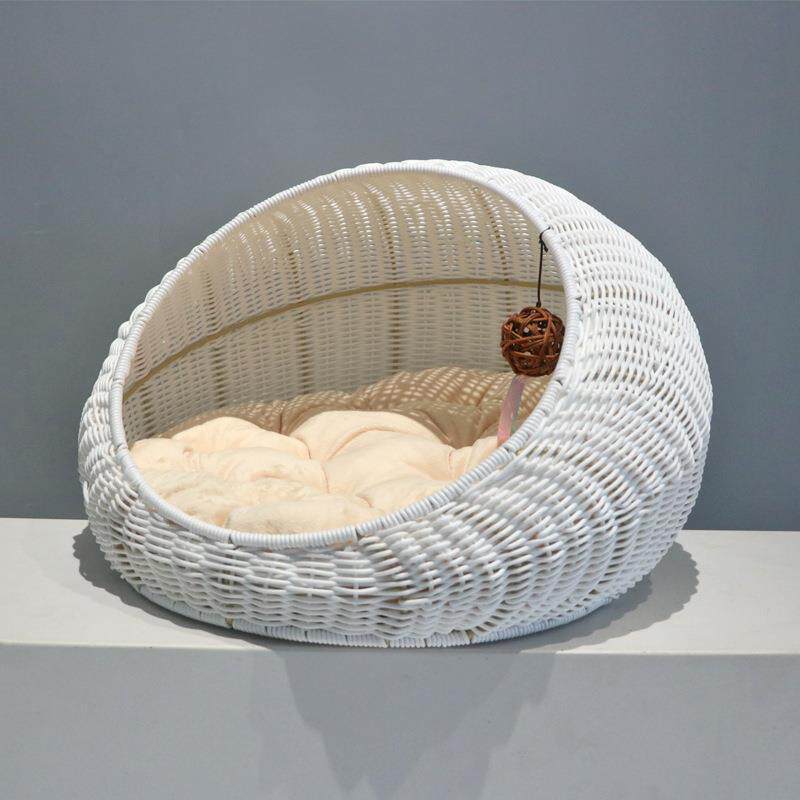 Hand-Woven Rattan Pet Cage with Removable Pad