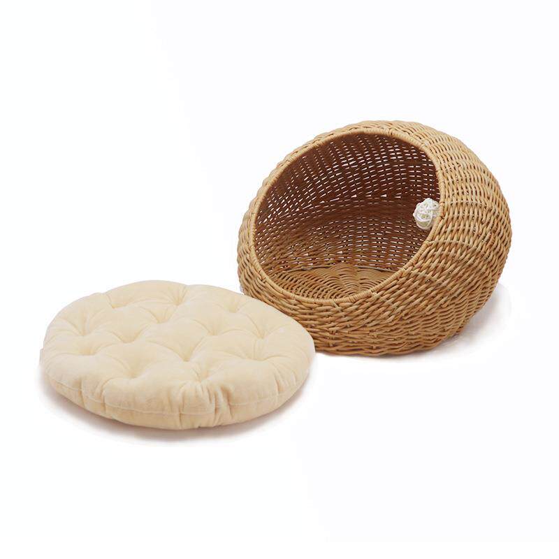 Hand-Woven Rattan Pet Cage with Removable Pad