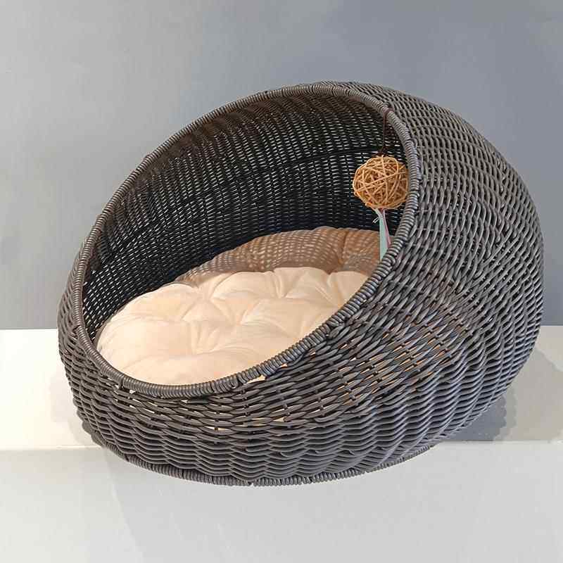Hand-Woven Rattan Pet Cage with Removable Pad