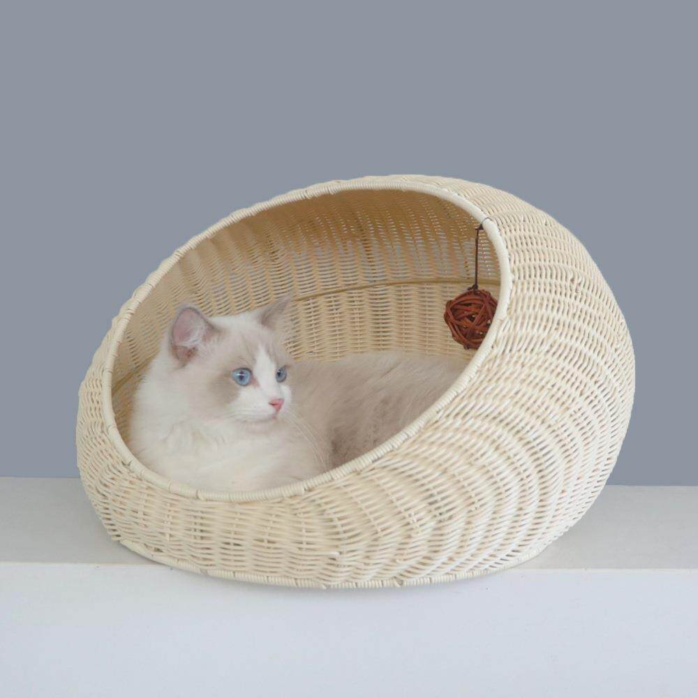 Hand-Woven Rattan Pet Cage with Removable Pad