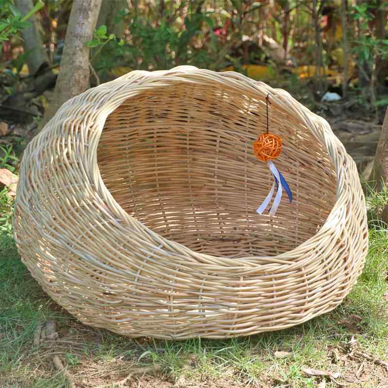 Hand-Woven Rattan Pet Cage with Removable Pad